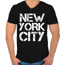 PRINTFASHION New York City - Férfi V-nyakú póló - Fekete férfi póló