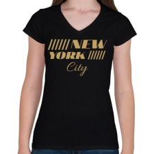 PRINTFASHION New York City  - Női V-nyakú póló - Fekete női póló