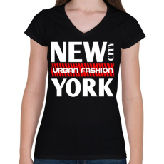 PRINTFASHION New York City  - Női V-nyakú póló - Fekete