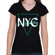 PRINTFASHION New York City  - Női V-nyakú póló - Fekete női póló