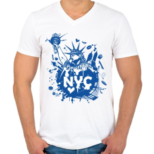 PRINTFASHION New York-i rajz - Férfi V-nyakú póló - Fehér férfi póló