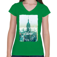 PRINTFASHION New York mindig jó ötlet - Női V-nyakú póló - Zöld női póló