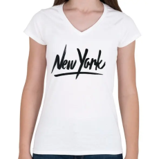 PRINTFASHION New York - Női V-nyakú póló - Fehér