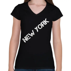 PRINTFASHION New York  - Női V-nyakú póló - Fekete