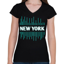 PRINTFASHION New York - Női V-nyakú póló - Fekete női póló
