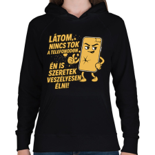 PRINTFASHION Nincs tok a telefonodon - Női kapucnis pulóver - Fekete női pulóver, kardigán