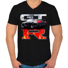PRINTFASHION Nissan GTR - Férfi V-nyakú póló - Fekete férfi póló