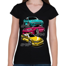 PRINTFASHION Nissan Silvia S13 S14 S15 - Női V-nyakú póló - Fekete