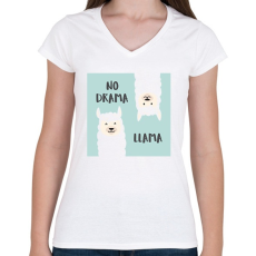 PRINTFASHION No drama llama - Női V-nyakú póló - Fehér