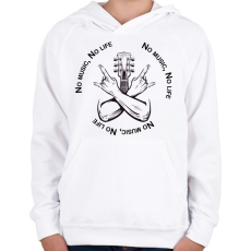 PRINTFASHION No music, No life - Gitáros minta - Gyerek kapucnis pulóver - Fehér