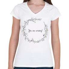 PRINTFASHION NO. - Női V-nyakú póló - Fehér