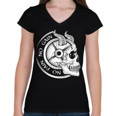 PRINTFASHION No Pain No Gain - Női V-nyakú póló - Fekete