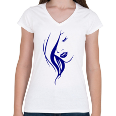 PRINTFASHION Női arc - kék - Női V-nyakú póló - Fehér