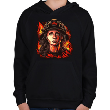 PRINTFASHION Női tűzoltó - Gyerek kapucnis pulóver - Fekete gyerek pulóver, kardigán