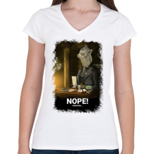 PRINTFASHION Nope Alpaka digitális festmény - Női V-nyakú póló - Fehér női póló