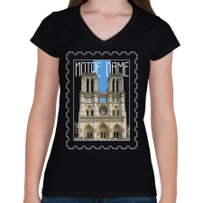 PRINTFASHION Notre Dame - Női V-nyakú póló - Fekete női póló