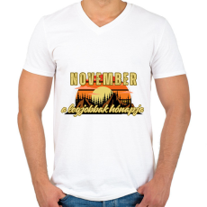 PRINTFASHION November a legjobbak hónapja - Férfi V-nyakú póló - Fehér