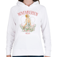 PRINTFASHION Novemberbe férjhez megyek - Női kapucnis pulóver - Fehér női pulóver, kardigán