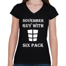 PRINTFASHION Novemberben született kockás hasú - Női V-nyakú póló - Fekete