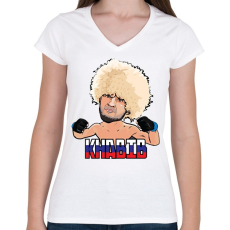 PRINTFASHION Nurmagomedov - Női V-nyakú póló - Fehér