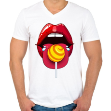 PRINTFASHION Nyalóka - Férfi V-nyakú póló - Fehér