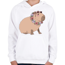 PRINTFASHION Nyaralós capybara - Gyerek kapucnis pulóver - Fehér gyerek pulóver, kardigán