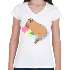 PRINTFASHION Nyári capybara - Női V-nyakú póló - Fehér női póló