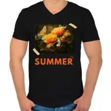 PRINTFASHION Nyári kép2 - Férfi V-nyakú póló - Fekete férfi póló