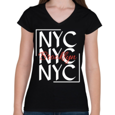 PRINTFASHION NYC Brooklyn  - Női V-nyakú póló - Fekete