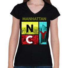 PRINTFASHION NYC MANHATTAN - Női V-nyakú póló - Fekete