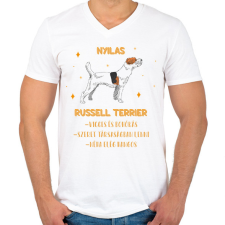 PRINTFASHION Nyilas - Russell terrier - Férfi V-nyakú póló - Fehér férfi póló