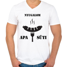PRINTFASHION Nyugalom! Apa süti - Férfi V-nyakú póló - Fehér