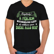 PRINTFASHION Nyugdíjas férjem van - Férfi V-nyakú póló - Fekete férfi póló