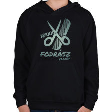 PRINTFASHION Nyugi fodrász vagyok  - Gyerek kapucnis pulóver - Fekete gyerek pulóver, kardigán