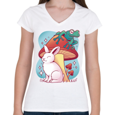 PRINTFASHION Nyúl és béka - Női V-nyakú póló - Fehér