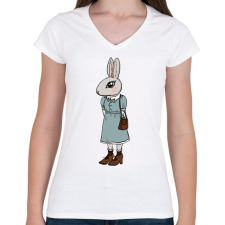 PRINTFASHION Nyúl lány - Női V-nyakú póló - Fehér női póló