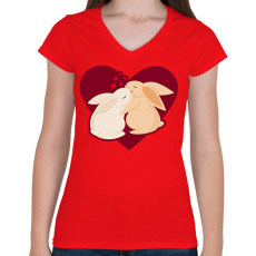 PRINTFASHION Nyúl szerelem - Női V-nyakú póló - Piros