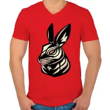 PRINTFASHION Nyúl tetoválás - Férfi V-nyakú póló - Piros férfi póló