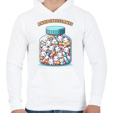 PRINTFASHION Nyuszi antidepresszáns - Férfi kapucnis pulóver - Fehér férfi pulóver, kardigán