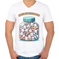 PRINTFASHION Nyuszi antidepresszáns - Férfi V-nyakú póló - Fehér férfi póló
