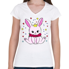 PRINTFASHION nyuszika-001 - Női V-nyakú póló - Fehér női póló