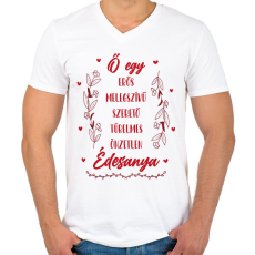 PRINTFASHION Ő egy Édesanya - Férfi V-nyakú póló - Fehér