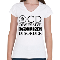 PRINTFASHION OCD - Biciklis - Női V-nyakú póló - Fehér