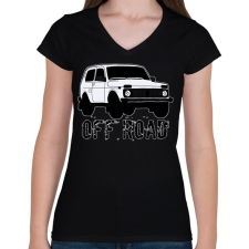 PRINTFASHION OFF ROAD - Női V-nyakú póló - Fekete női póló