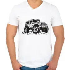 PRINTFASHION offroad - Férfi V-nyakú póló - Fehér férfi póló