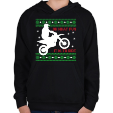 PRINTFASHION Oh what fun - Motoros - Gyerek kapucnis pulóver - Fekete gyerek pulóver, kardigán