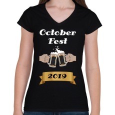 PRINTFASHION oktober fest - Női V-nyakú póló - Fekete
