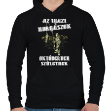 PRINTFASHION Októberi horgász - Férfi kapucnis pulóver - Fekete férfi pulóver, kardigán