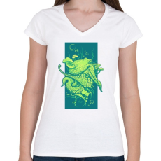 PRINTFASHION Oktopusz - Női V-nyakú póló - Fehér