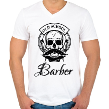 PRINTFASHION Old School Barber - Férfi V-nyakú póló - Fehér férfi póló